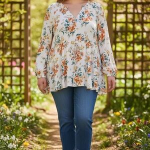 NWT Torrid Ester Floral Peasant Blouse | Size 1X (14/16) Boho Babydoll Tie Waist